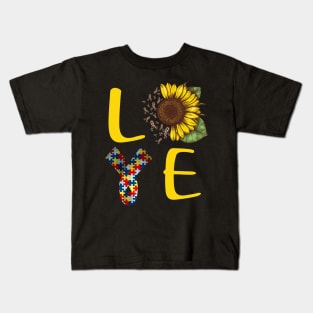 autism awareness love sunflower Kids T-Shirt